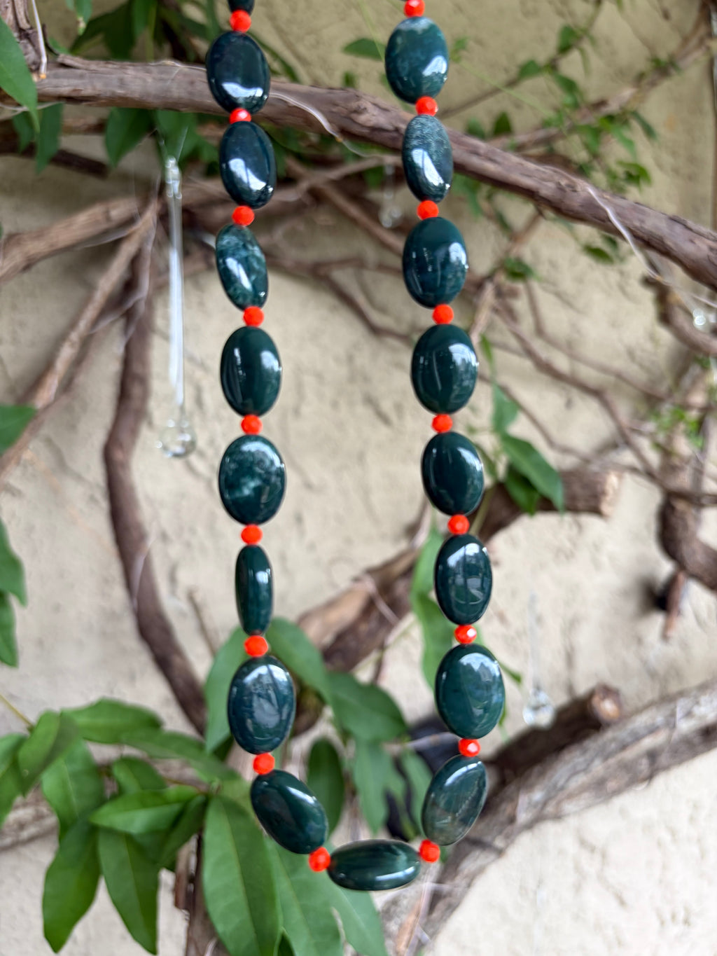 Dark Green Jasper and Orange Crystal Necklace