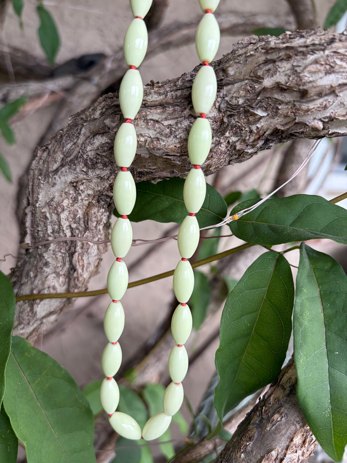 Australian Chrysoprase Necklace Hand-knotted on Orange Silk