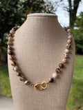 Brown and Cream Jasper Hand Knotted on Silk Cord