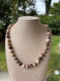 Brown and Cream Jasper Hand Knotted on Silk Cord