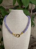 Purple Jade Faceted Beads Hand-Knotted on Green Cord