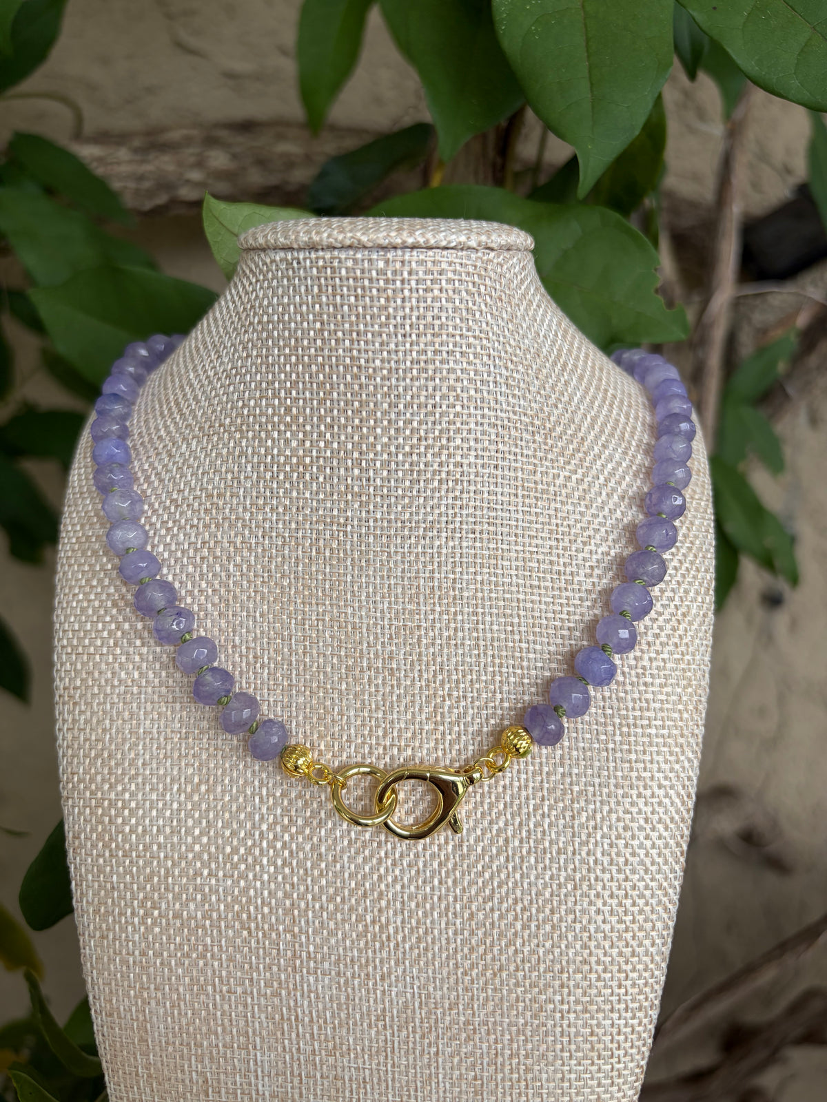 Purple Jade Faceted Beads Hand-Knotted on Green Cord