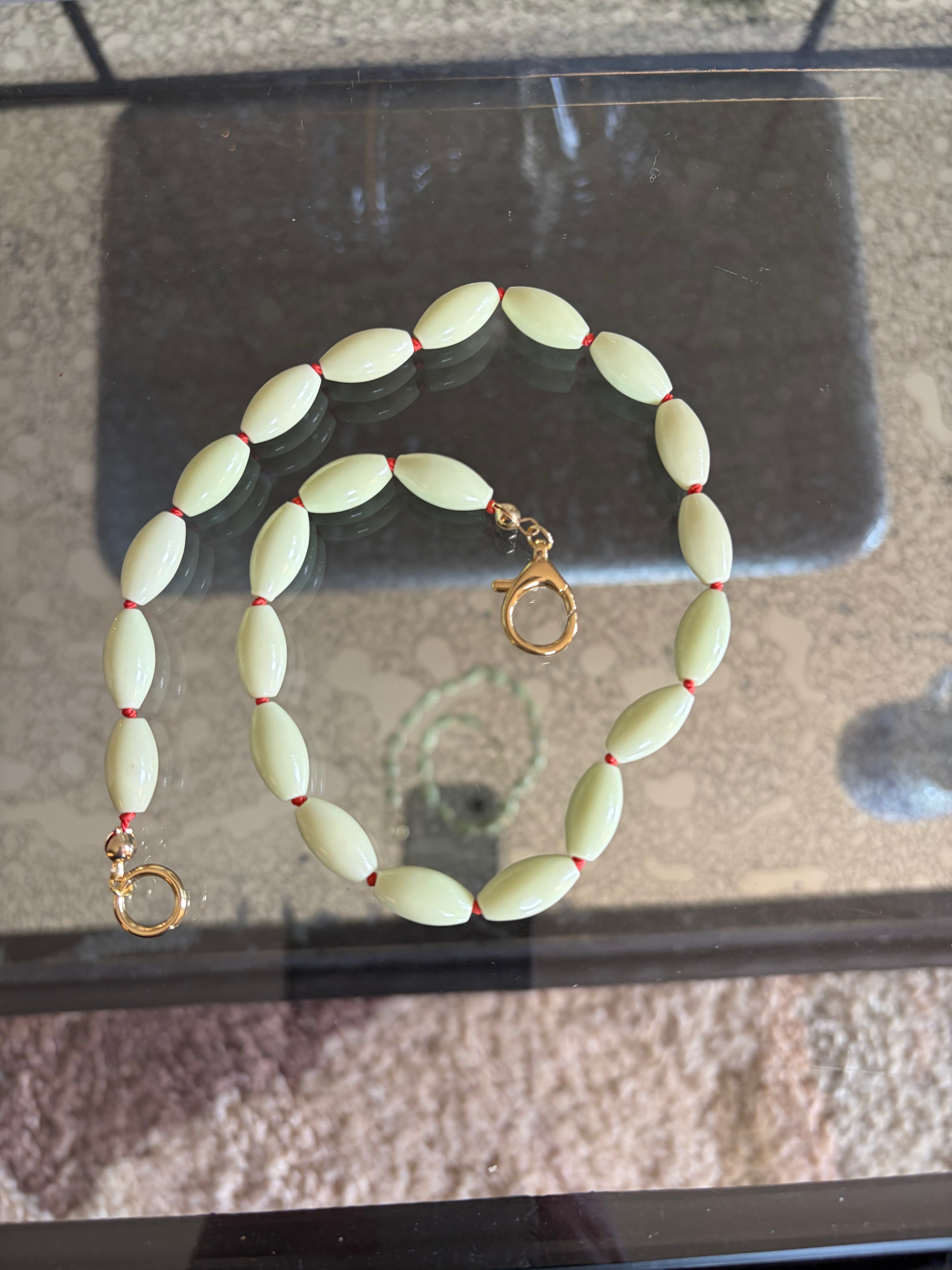 Australian Chrysoprase Necklace Hand-knotted on Orange Silk