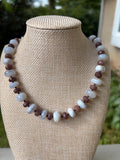 Blue Lace Agate and Chocolate Jade Beaded Necklace, Hand Knotted