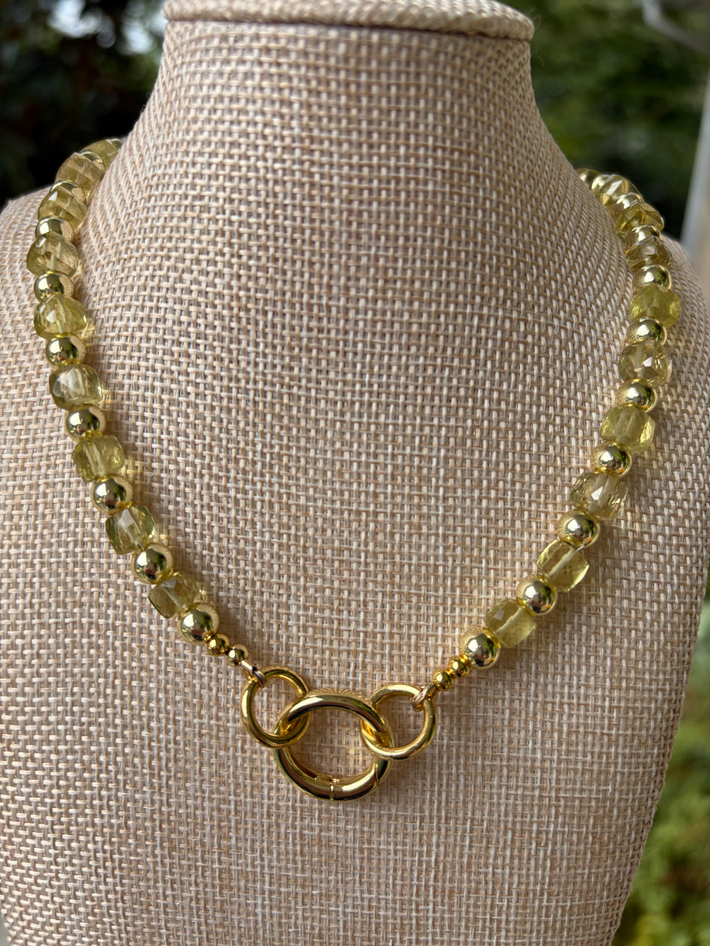 Yellow Quartz Faceted Cubes Beaded Necklace