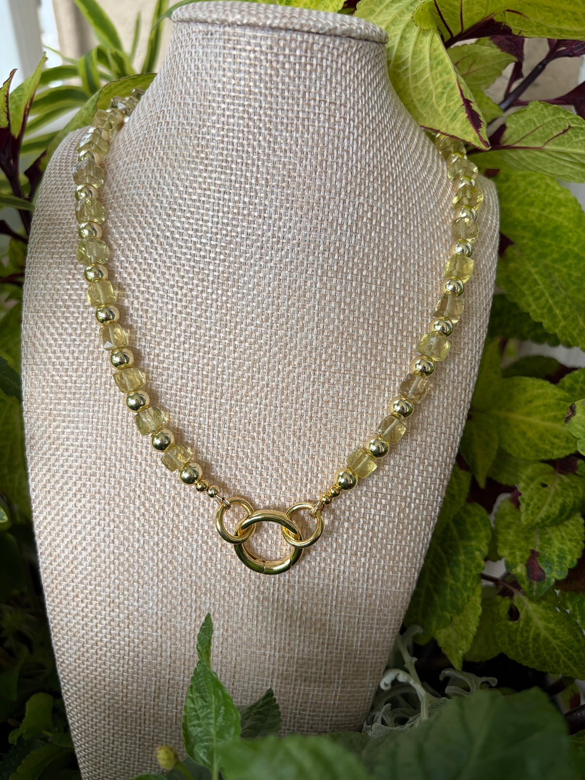 Yellow Quartz Faceted Cubes Beaded Necklace