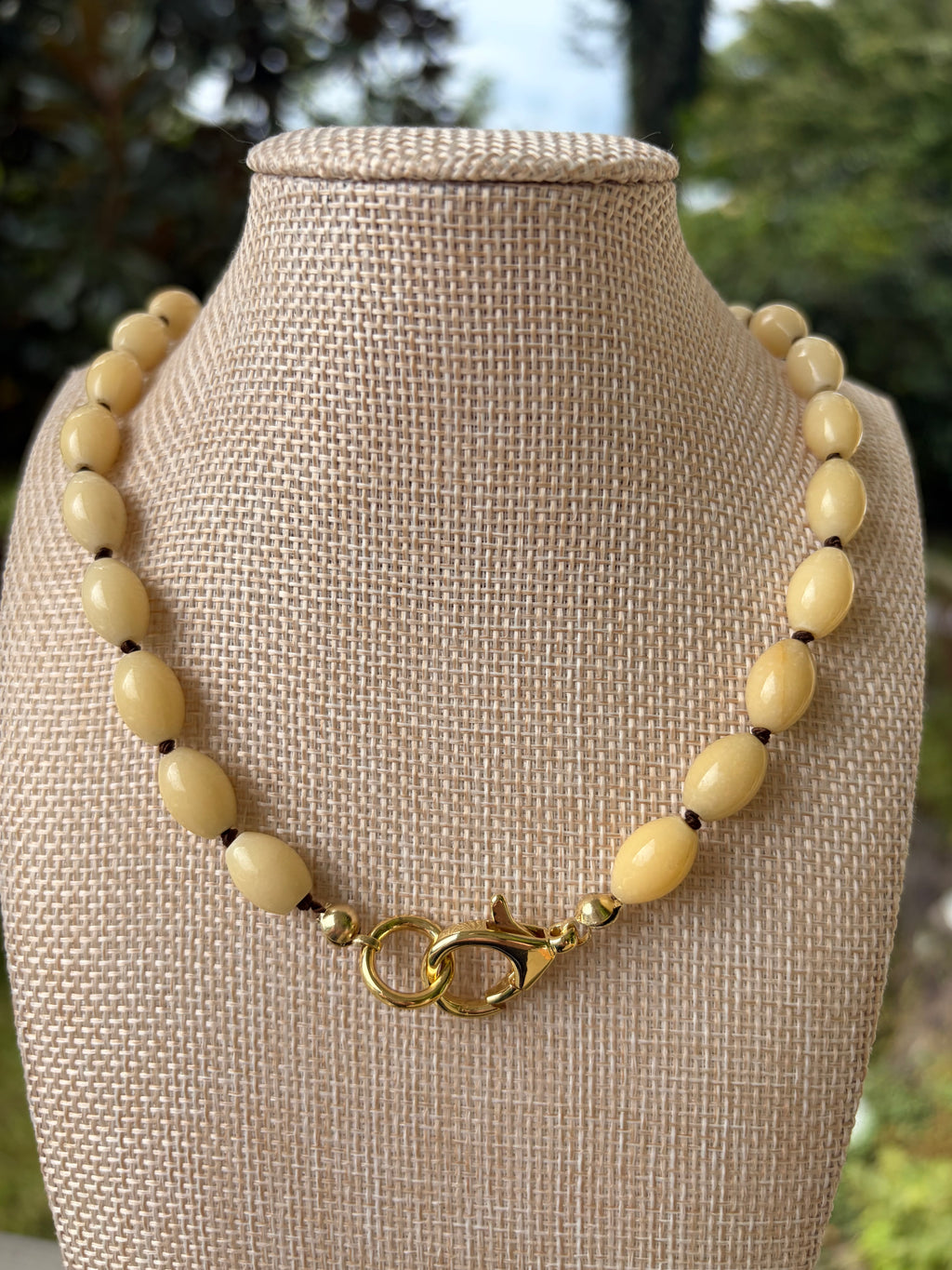 Yellow Jade Beaded Necklace Hand Knotted on Silk Thread
