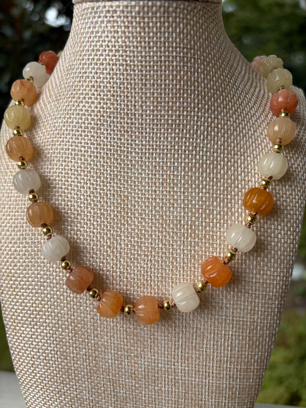 Pumpkin Shaped Jade Beaded Necklace