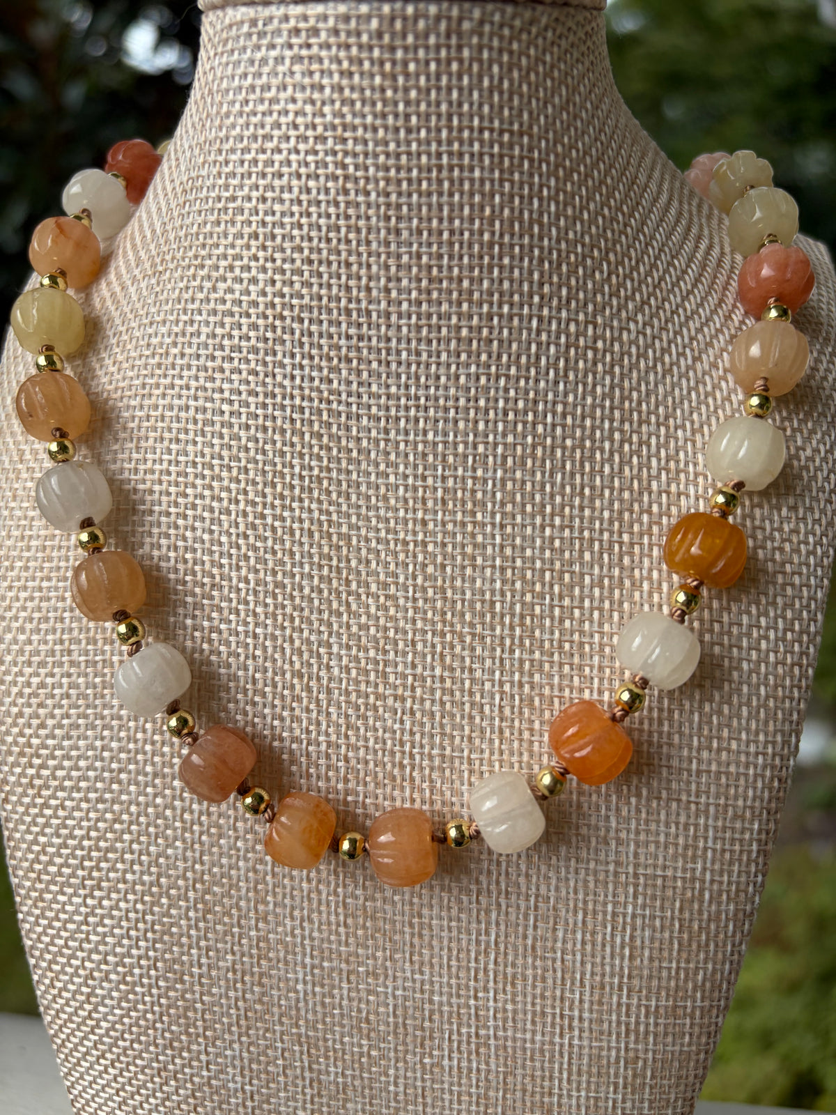Pumpkin Shaped Jade Beaded Necklace