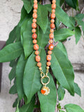 Caramel Colored Stone Beads Hand Knotted Beaded Necklace with Charms