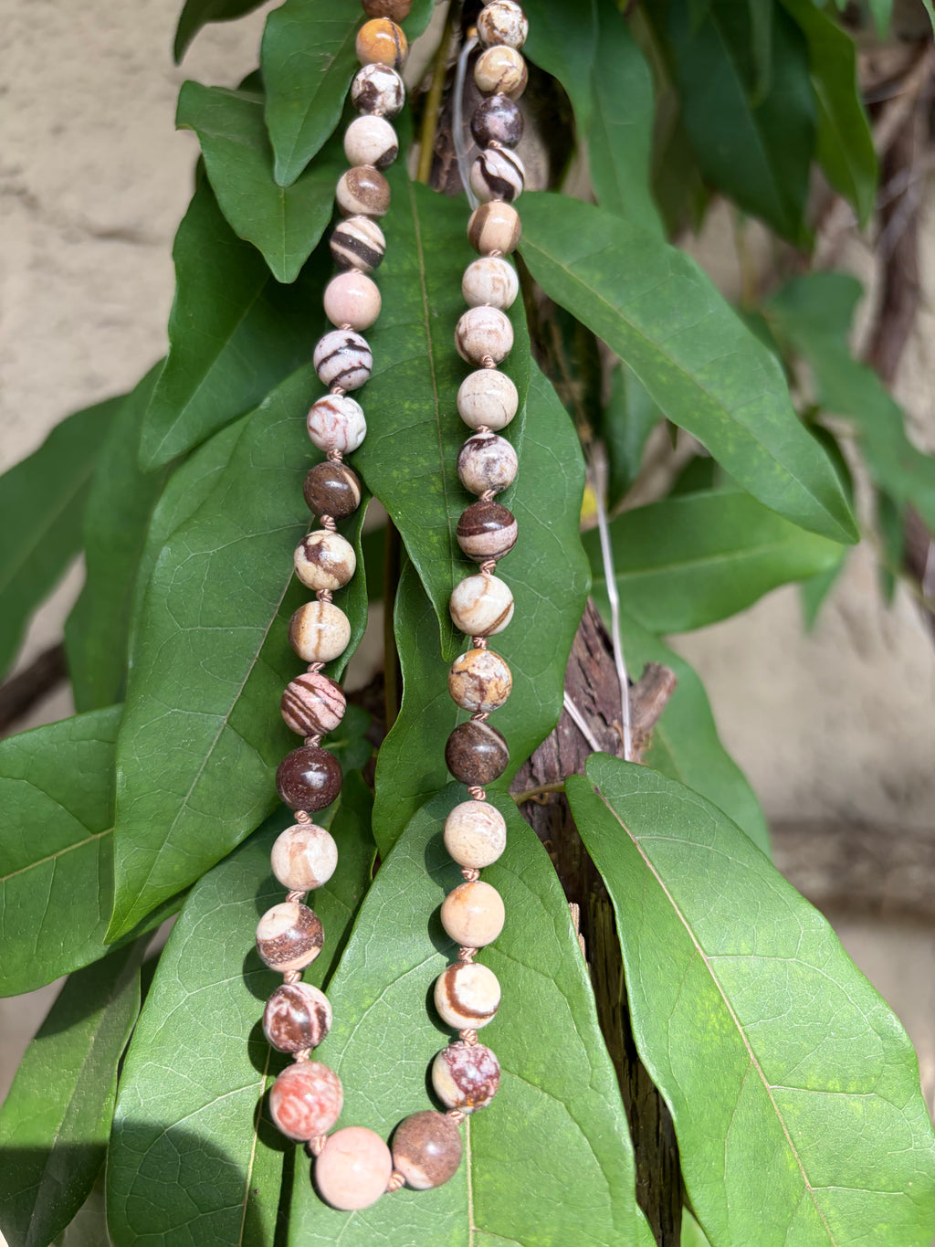 Brown Petrified Wood Beaded Necklace Hand Knotted