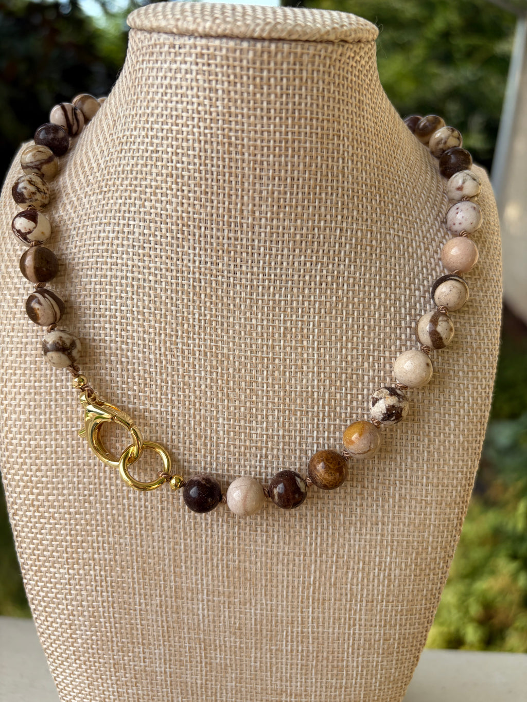 Brown Petrified Wood Beaded Necklace Hand Knotted