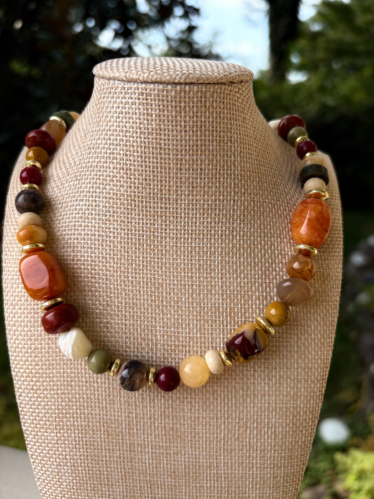 Handmade Beaded Necklace in Browns and Fall Colors