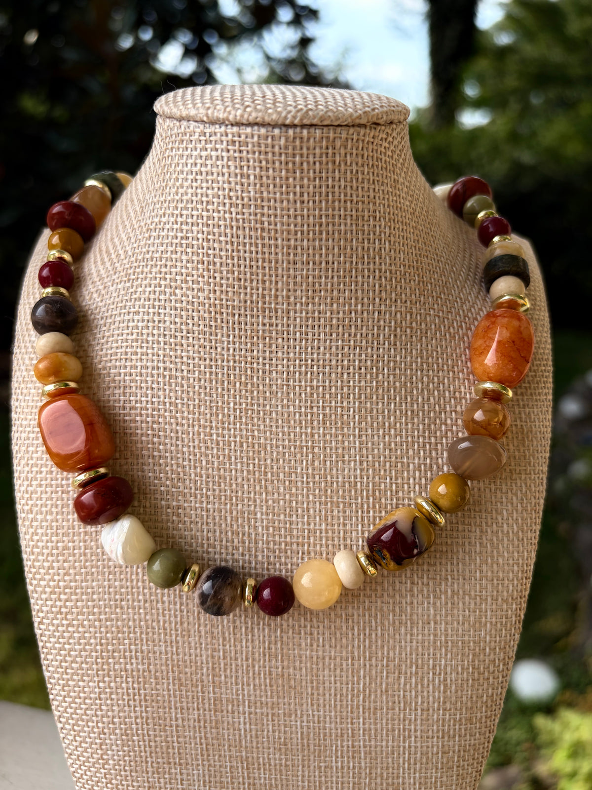 Handmade Beaded Necklace in Browns and Fall Colors