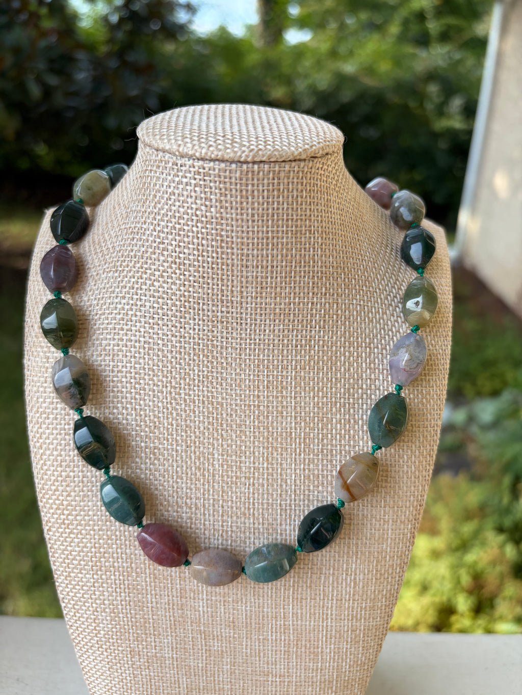 Handmade Agate Necklace Knotted on Silk Cord