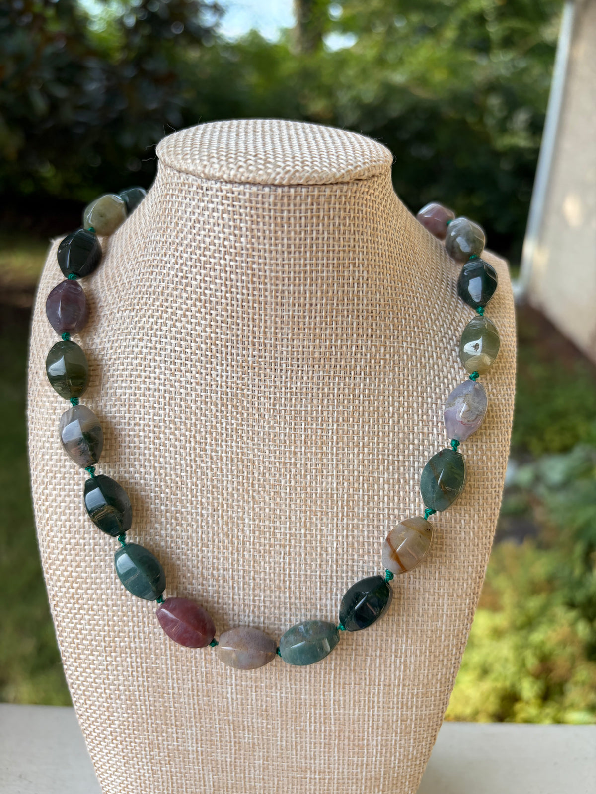 Handmade Agate Necklace Knotted on Silk Cord
