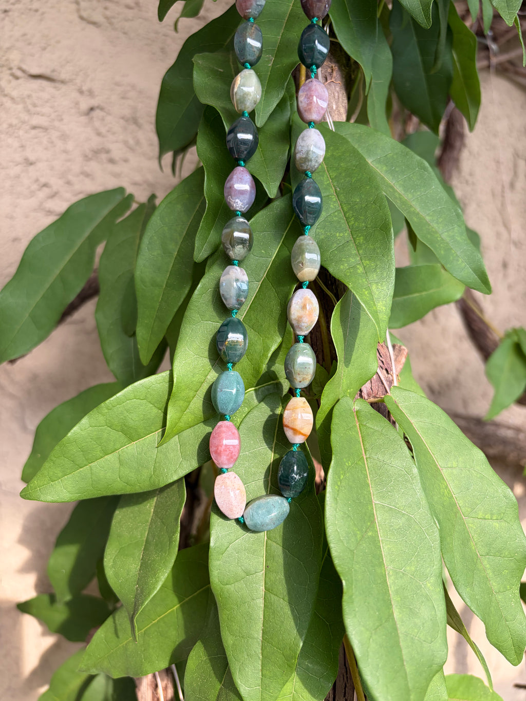 Handmade Agate Necklace Knotted on Silk Cord