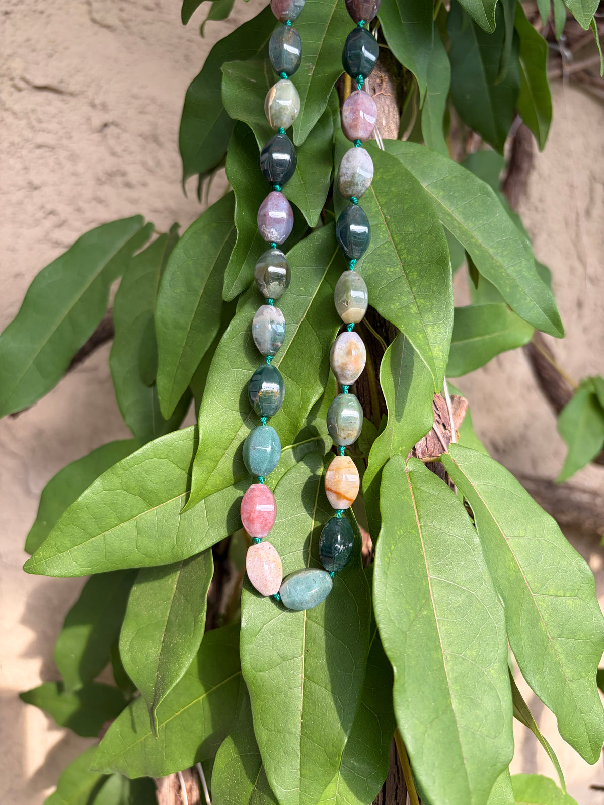 Handmade Agate Necklace Knotted on Silk Cord