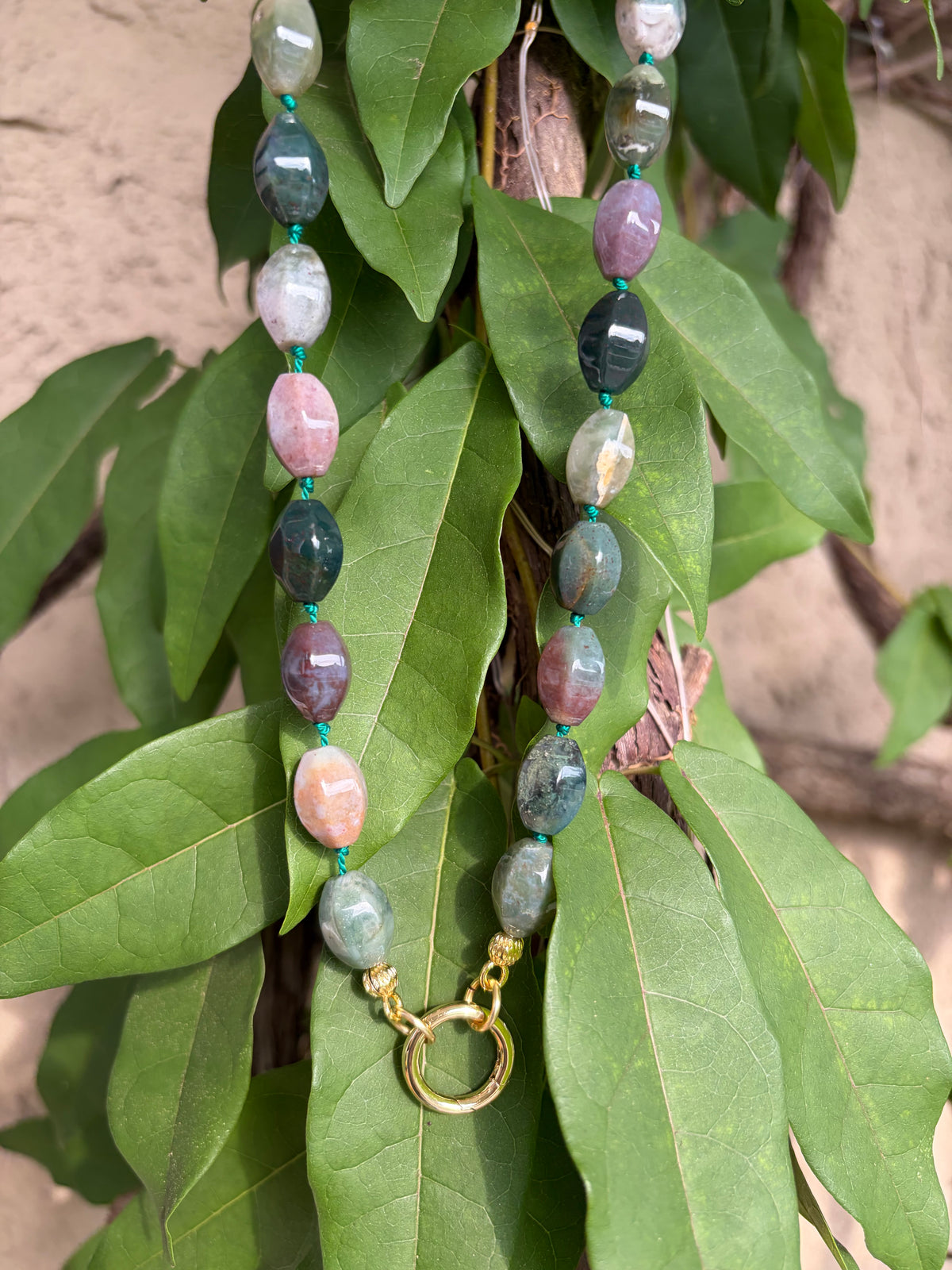 Handmade Agate Necklace Knotted on Silk Cord