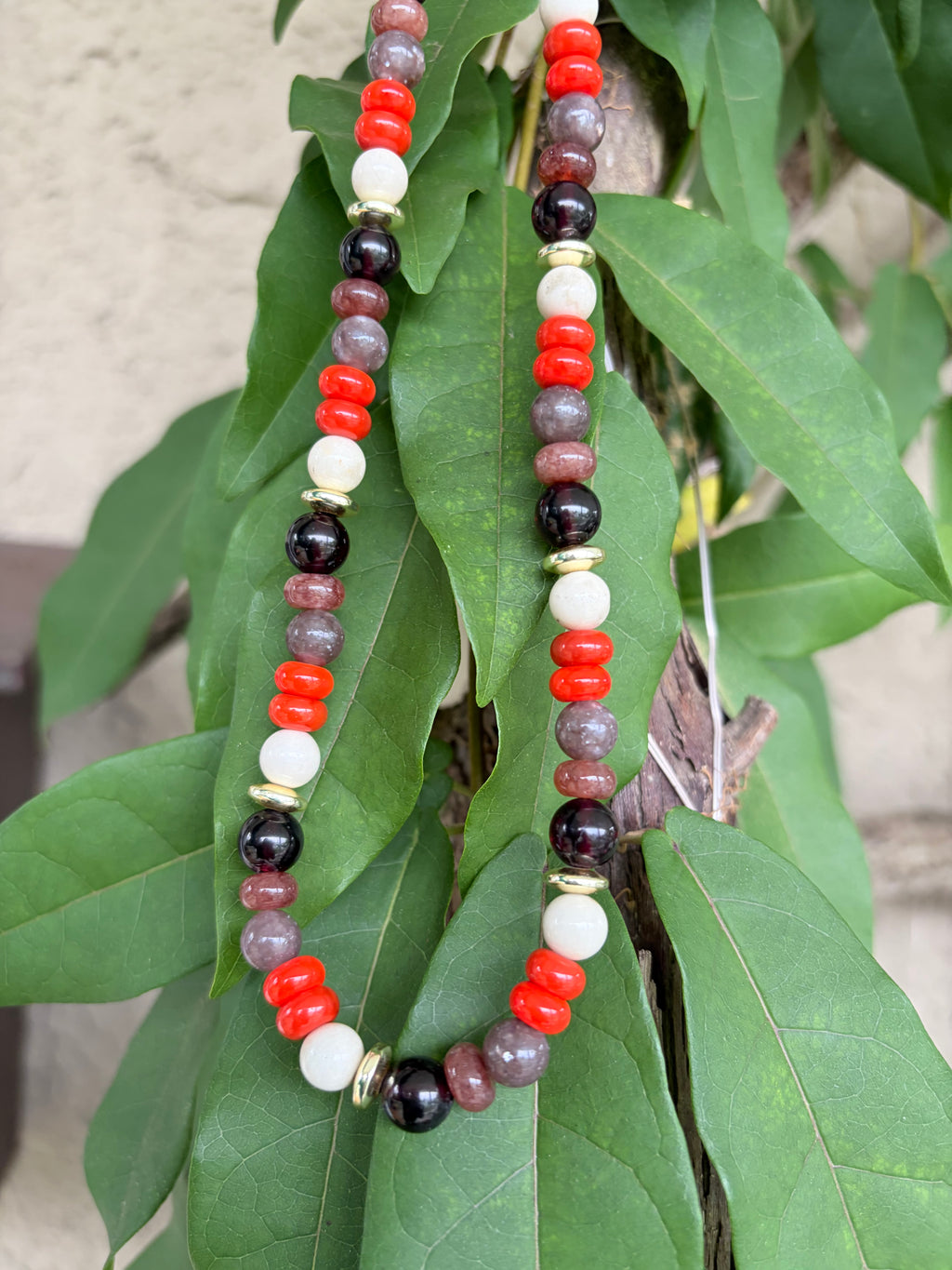 Brown and Orange Handmade Beaded Necklace