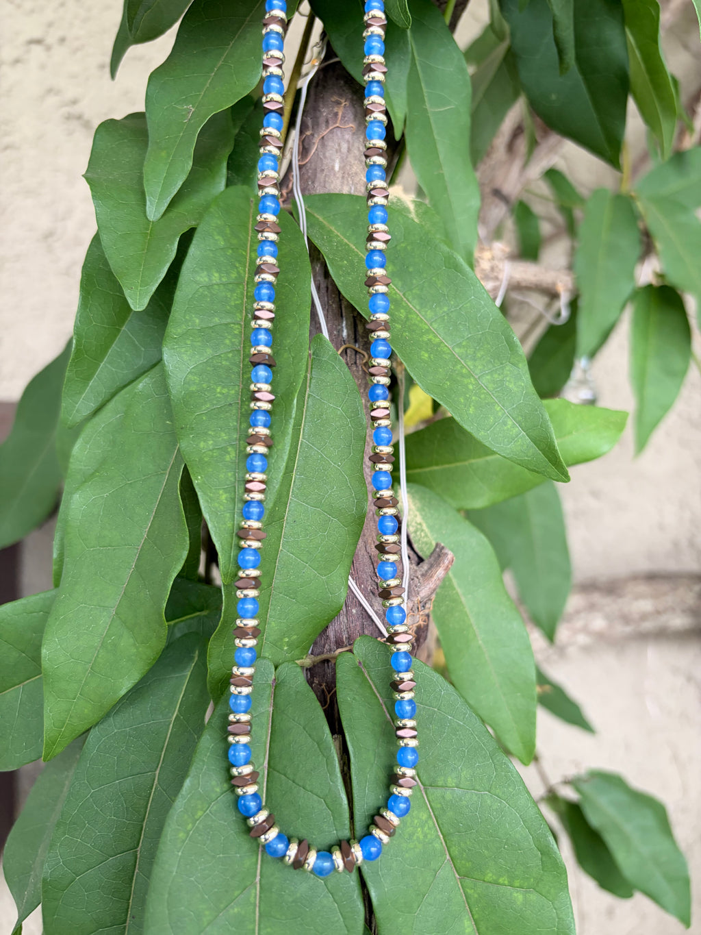 Blue and Brown Handmade Beaded Necklace