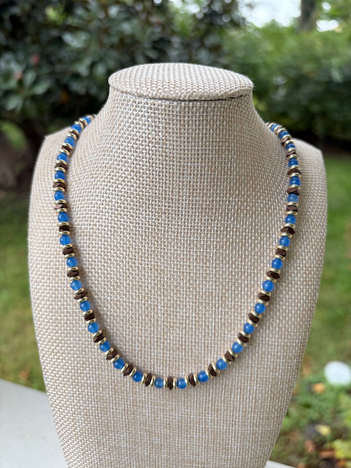 Blue and Brown Handmade Beaded Necklace