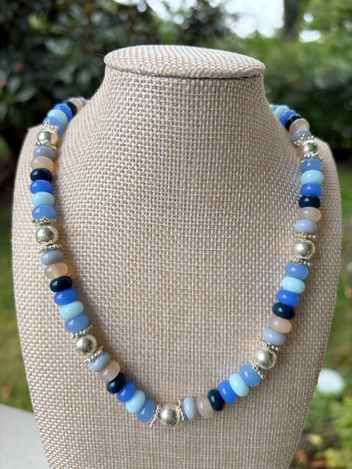 Blue and Silver Handmade Beaded Necklace