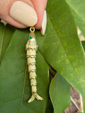 Gold Articulated Fish Charm with Emerald Eye