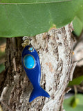 Blue Enamel Fish Charm with Turquoise Stone