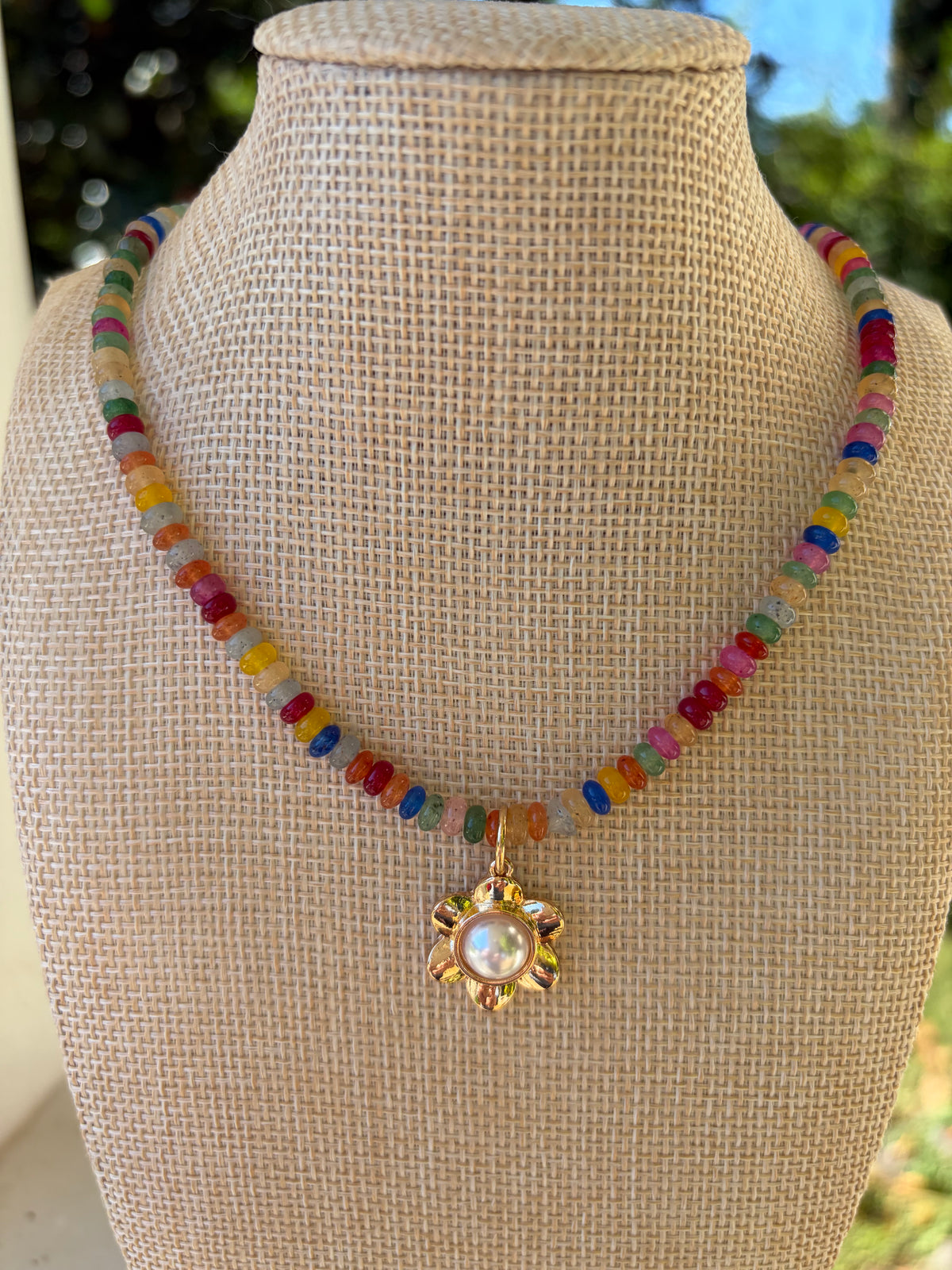 Mixed Gemstone Beaded Necklace with Charm