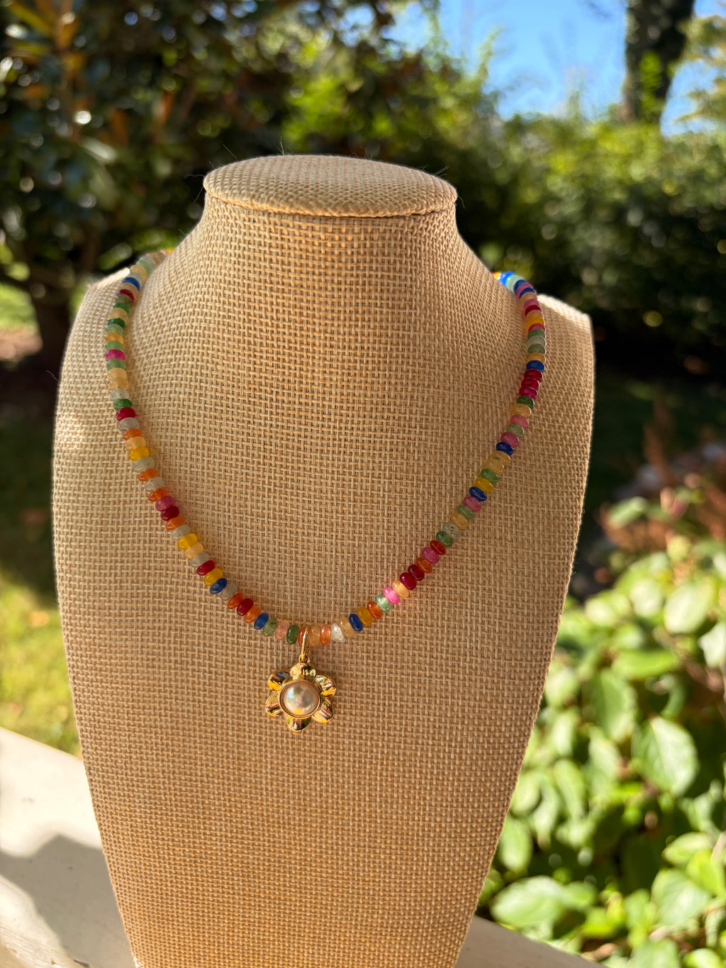 Mixed Gemstone Beaded Necklace with Charm