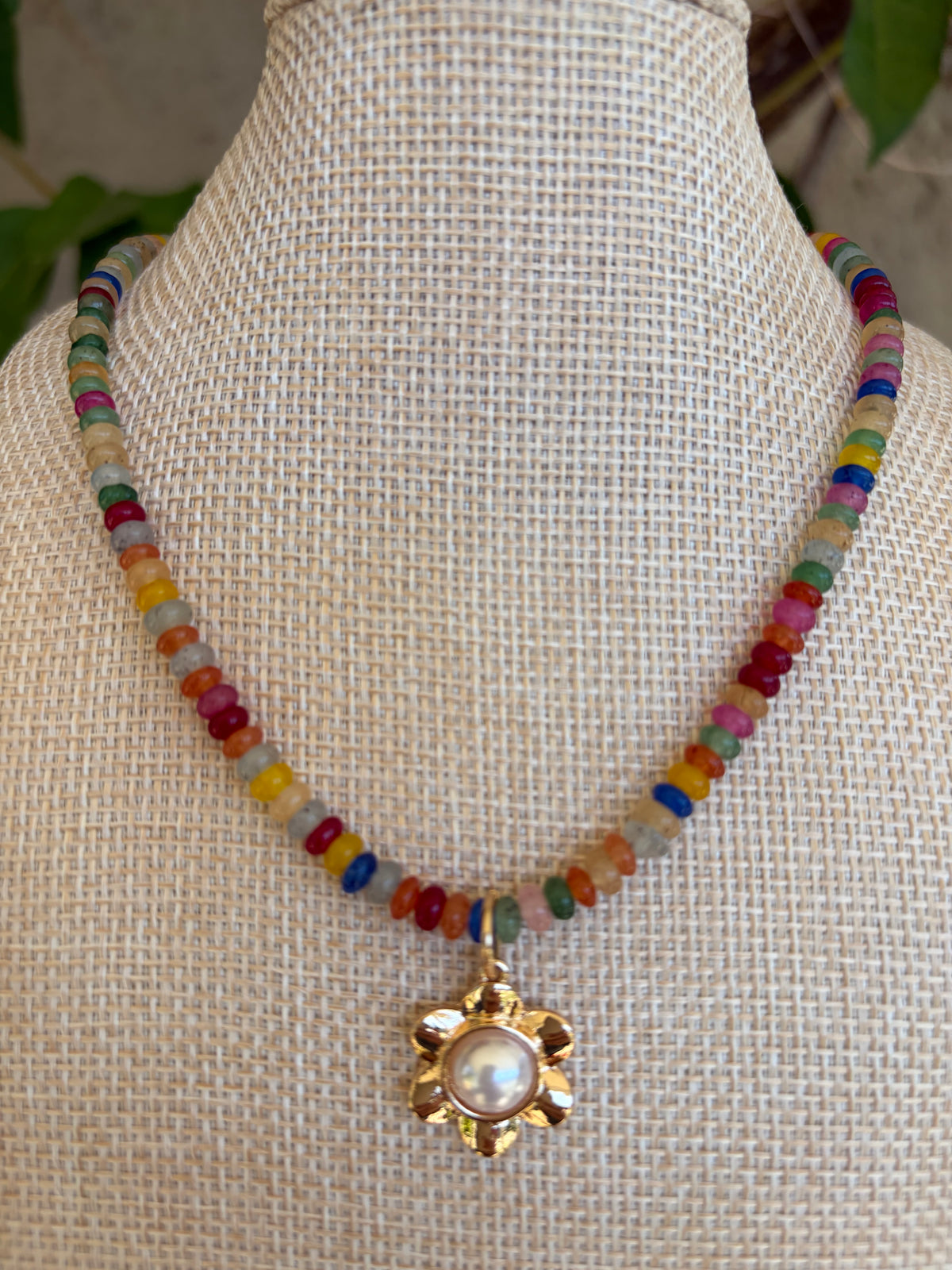 Mixed Gemstone Beaded Necklace with Charm