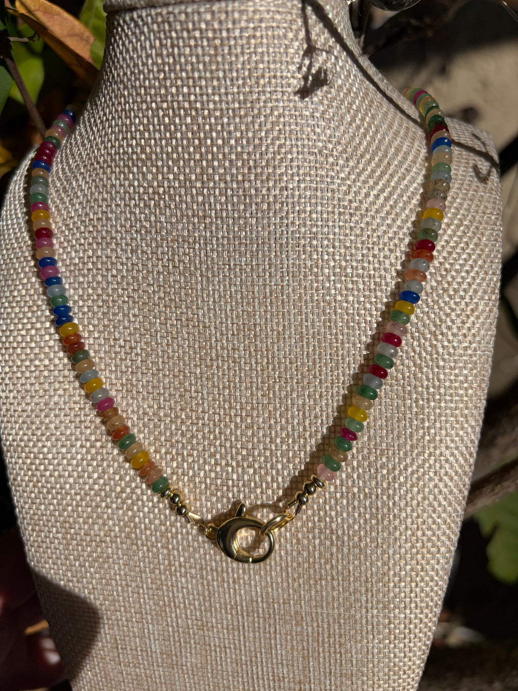 Mixed Gemstone Beaded Necklace with Charm