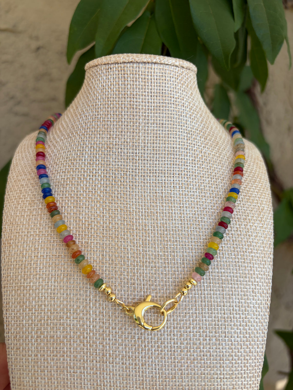 Mixed Gemstone Beaded Necklace with Charm