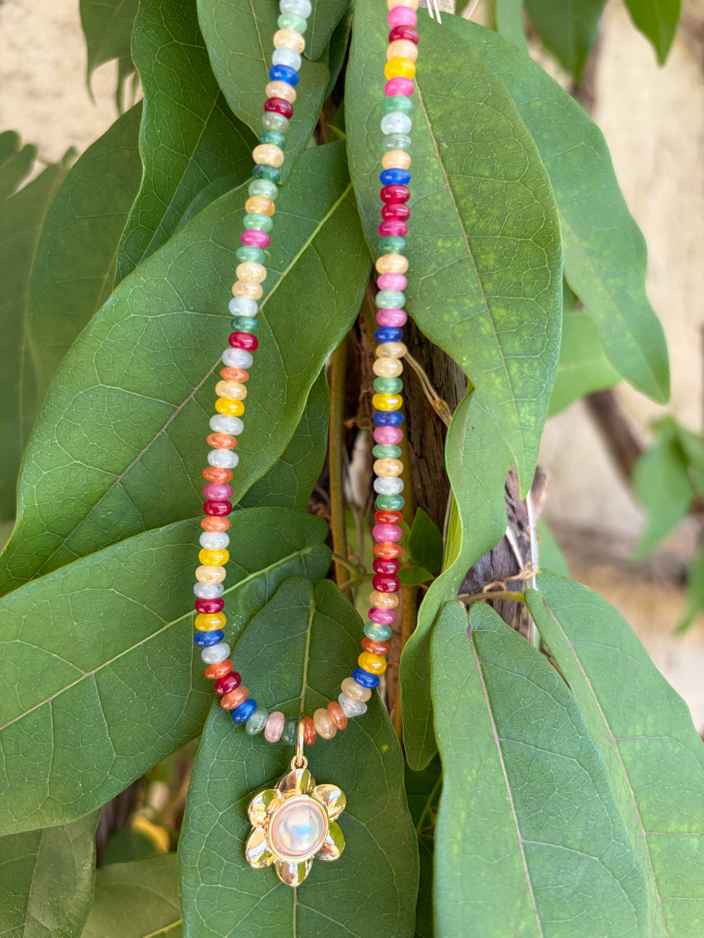 Mixed Gemstone Beaded Necklace with Charm