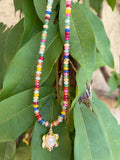 Mixed Gemstone Beaded Necklace with Charm