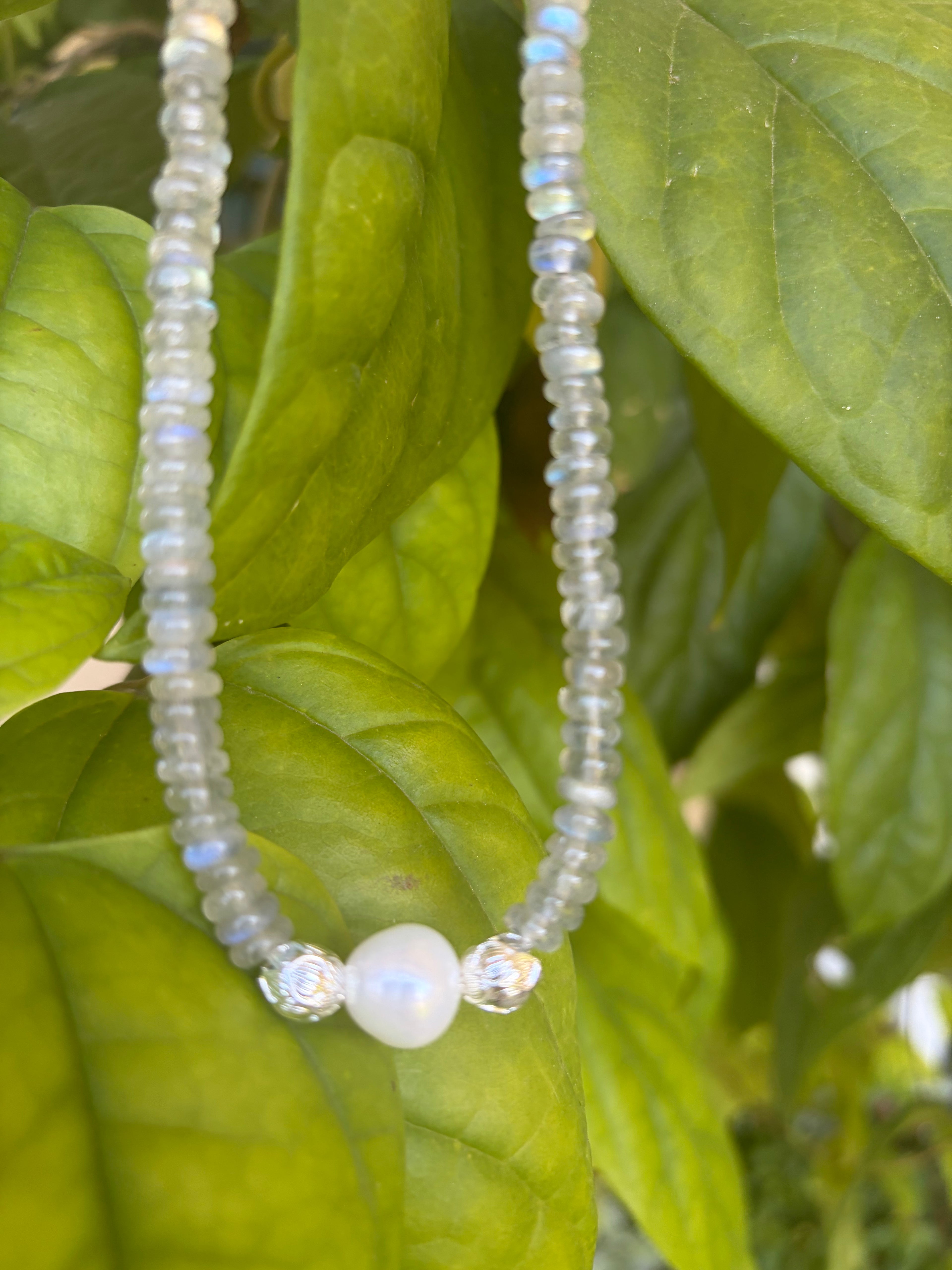 Labradorite, Pearl & Sterling Silver Necklace