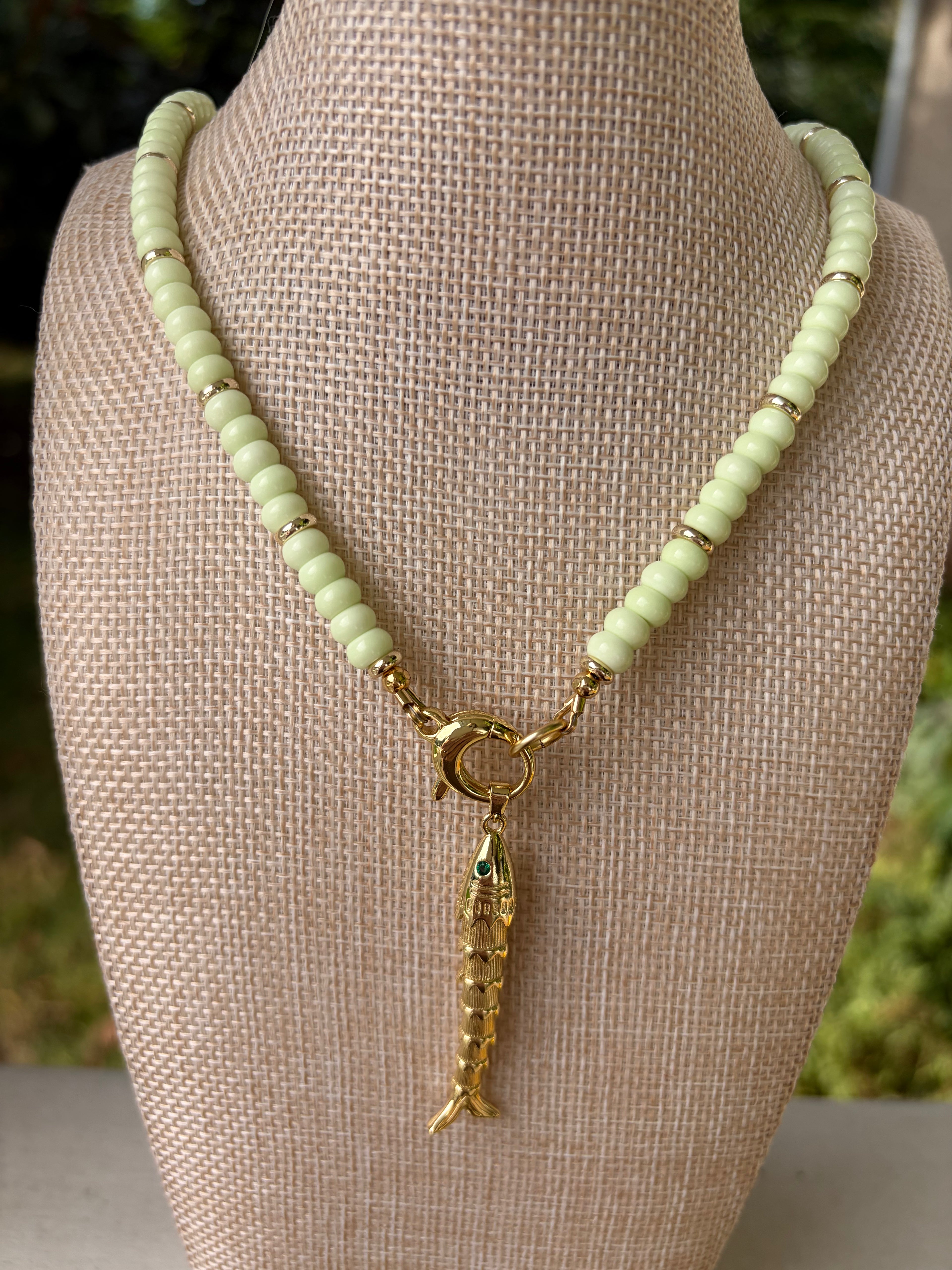 Chrysoprase & Gold Filled Fish Necklace