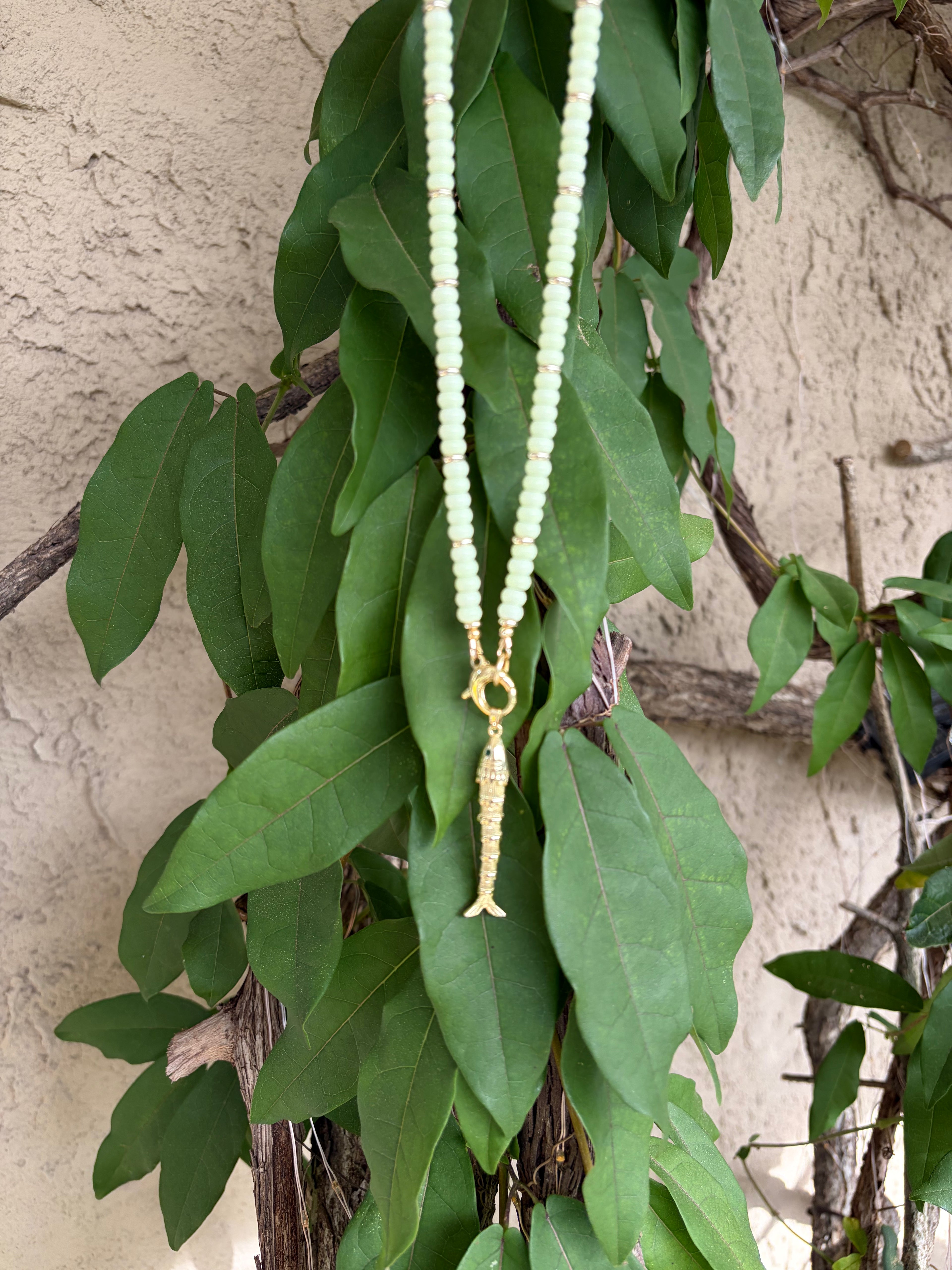 Chrysoprase & Gold Filled Fish Necklace
