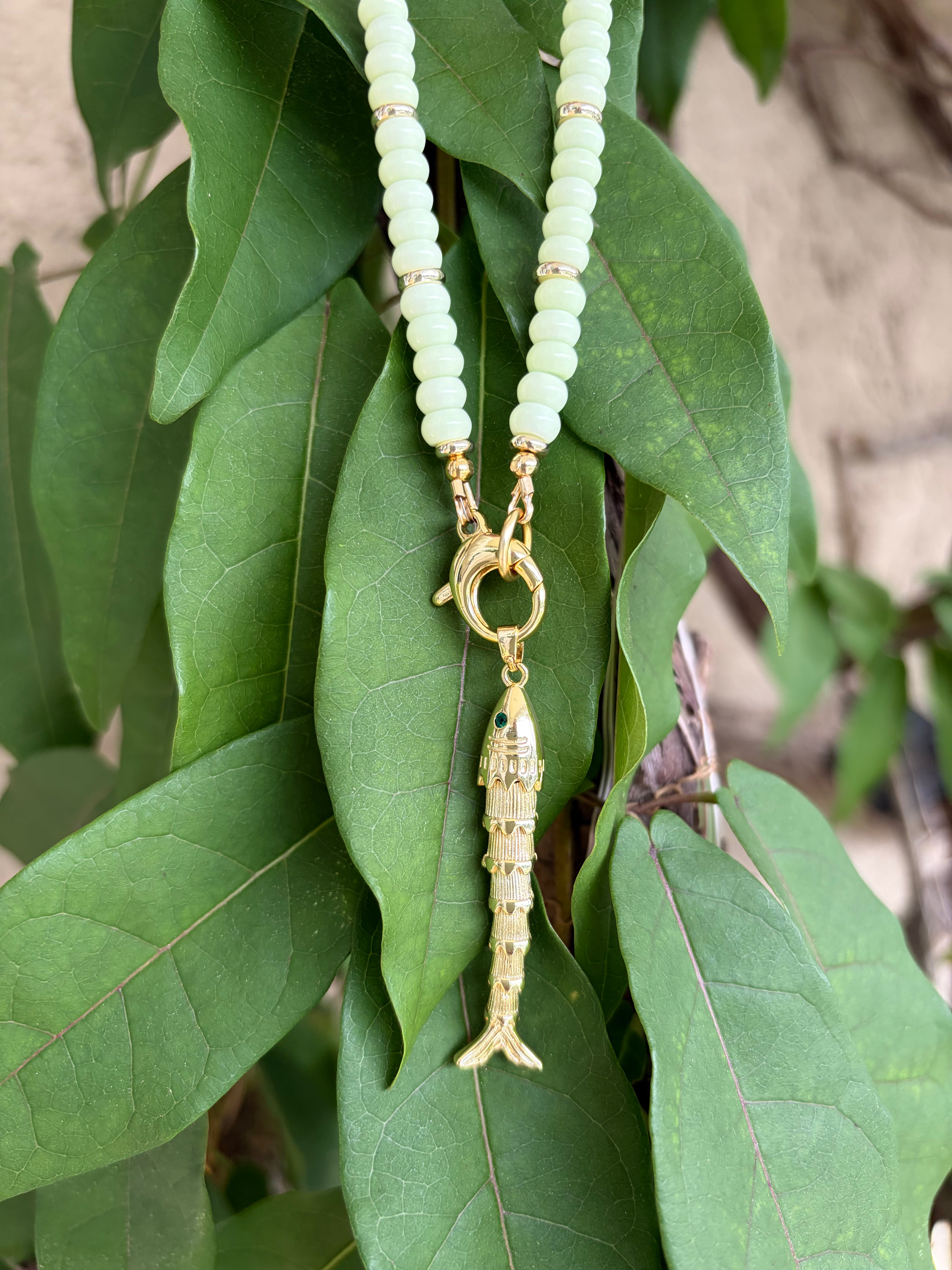 Chrysoprase & Gold Filled Fish Necklace