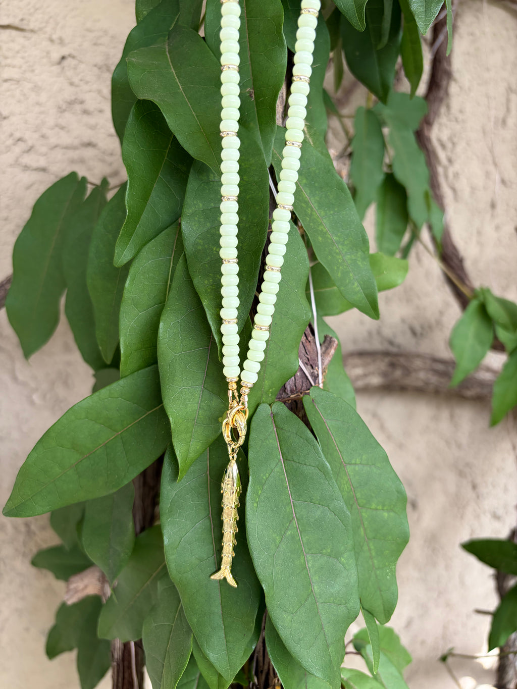 Chrysoprase & Gold Filled Fish Necklace
