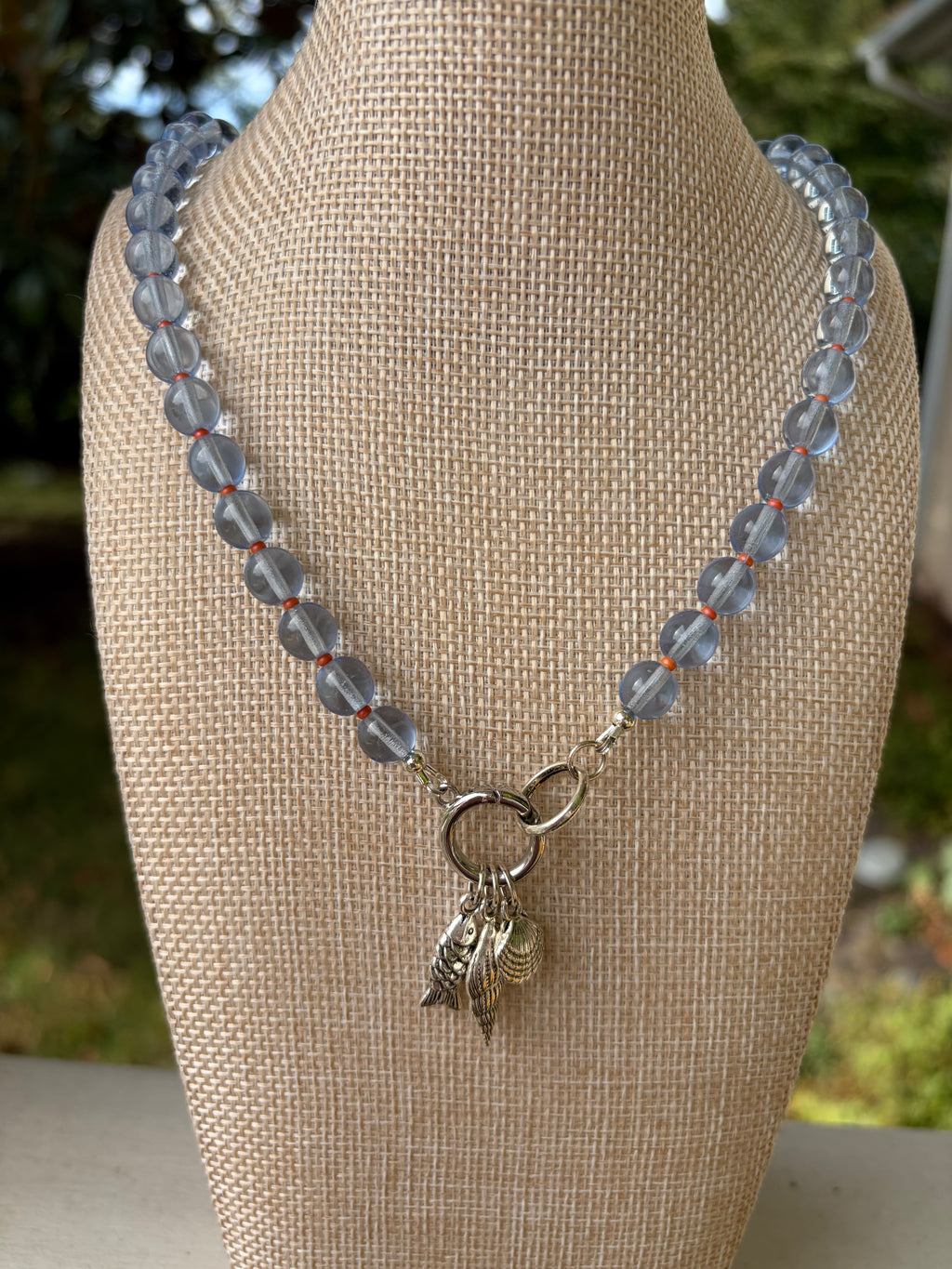 Blue Quartz & Pewter Charm Necklace
