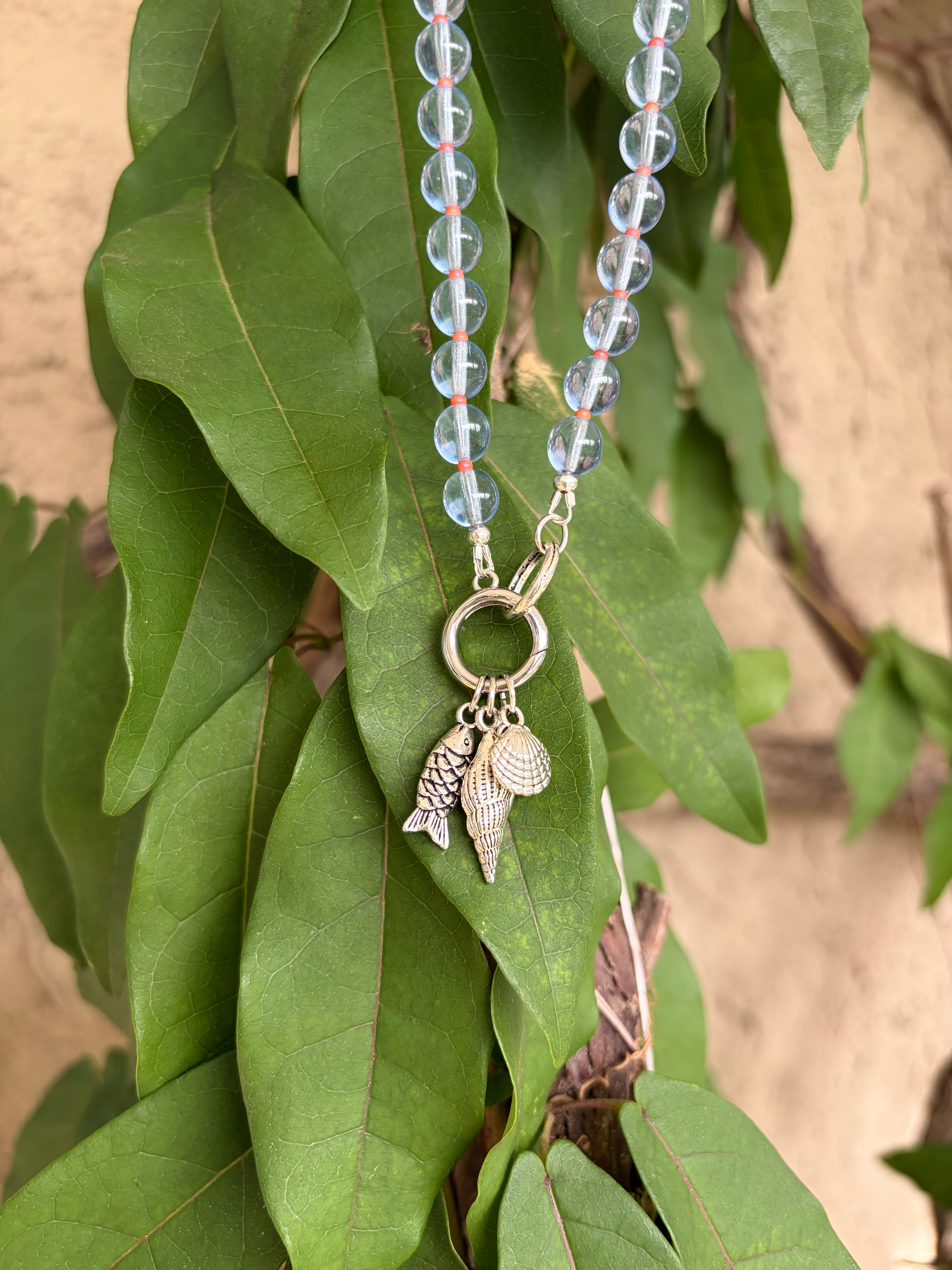 Blue Quartz & Pewter Charm Necklace