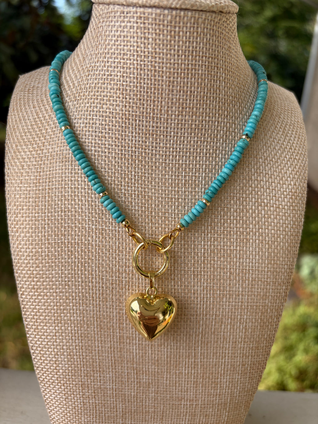 Turquoise & Gold Filled Heart Charm Necklace