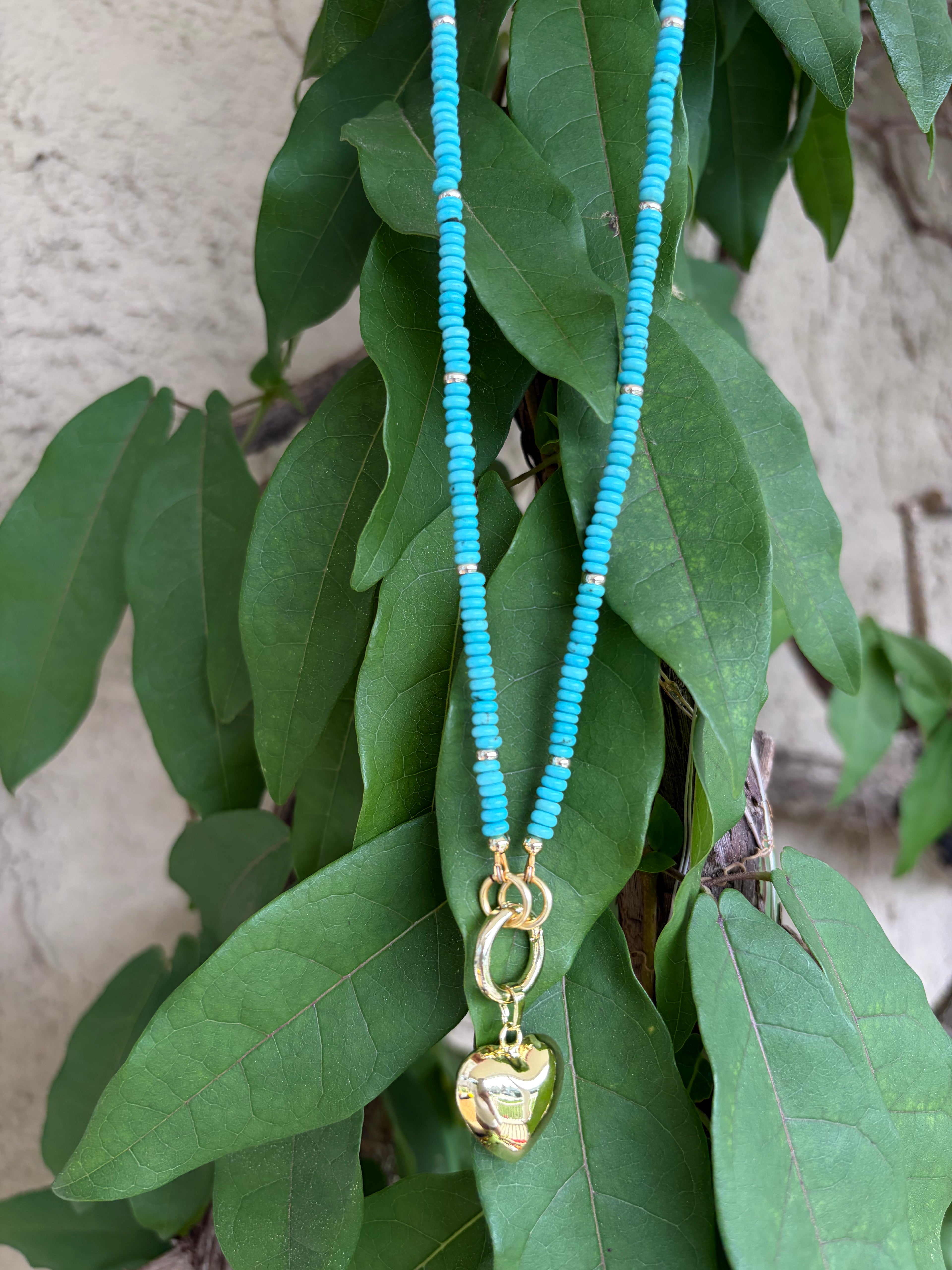 Turquoise & Gold Filled Heart Charm Necklace