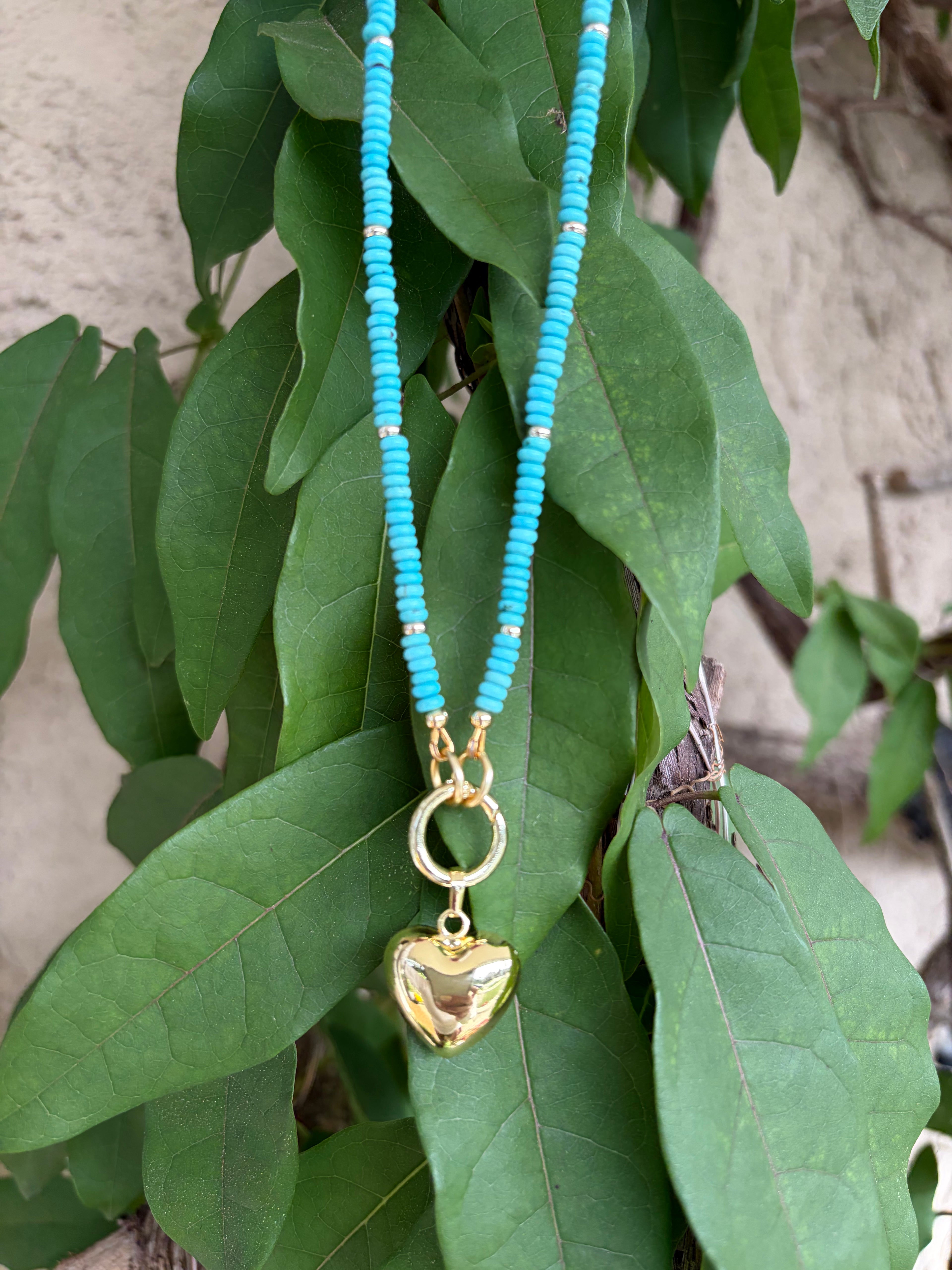 Turquoise & Gold Filled Heart Charm Necklace