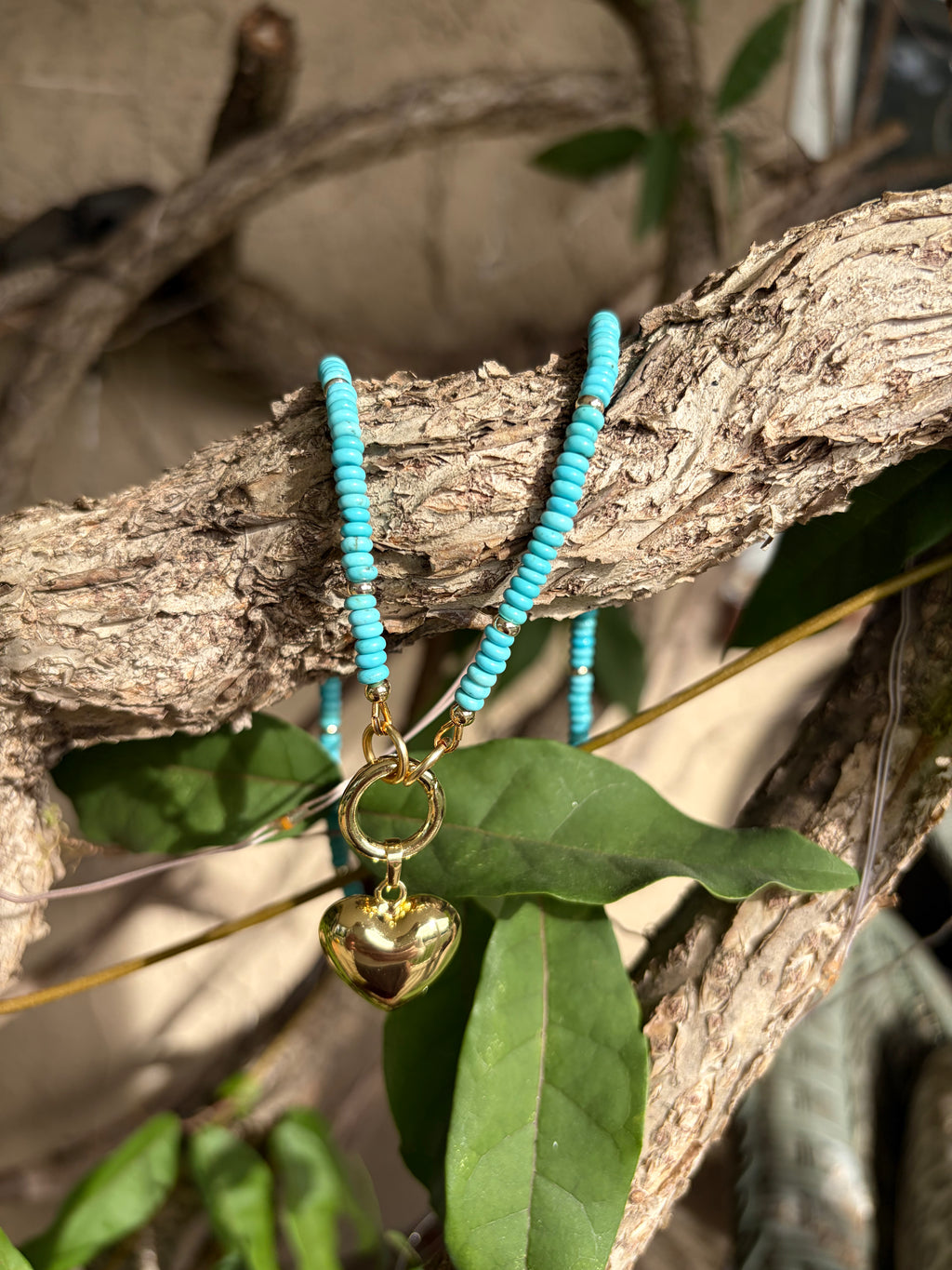 Turquoise & Gold Filled Heart Charm Necklace