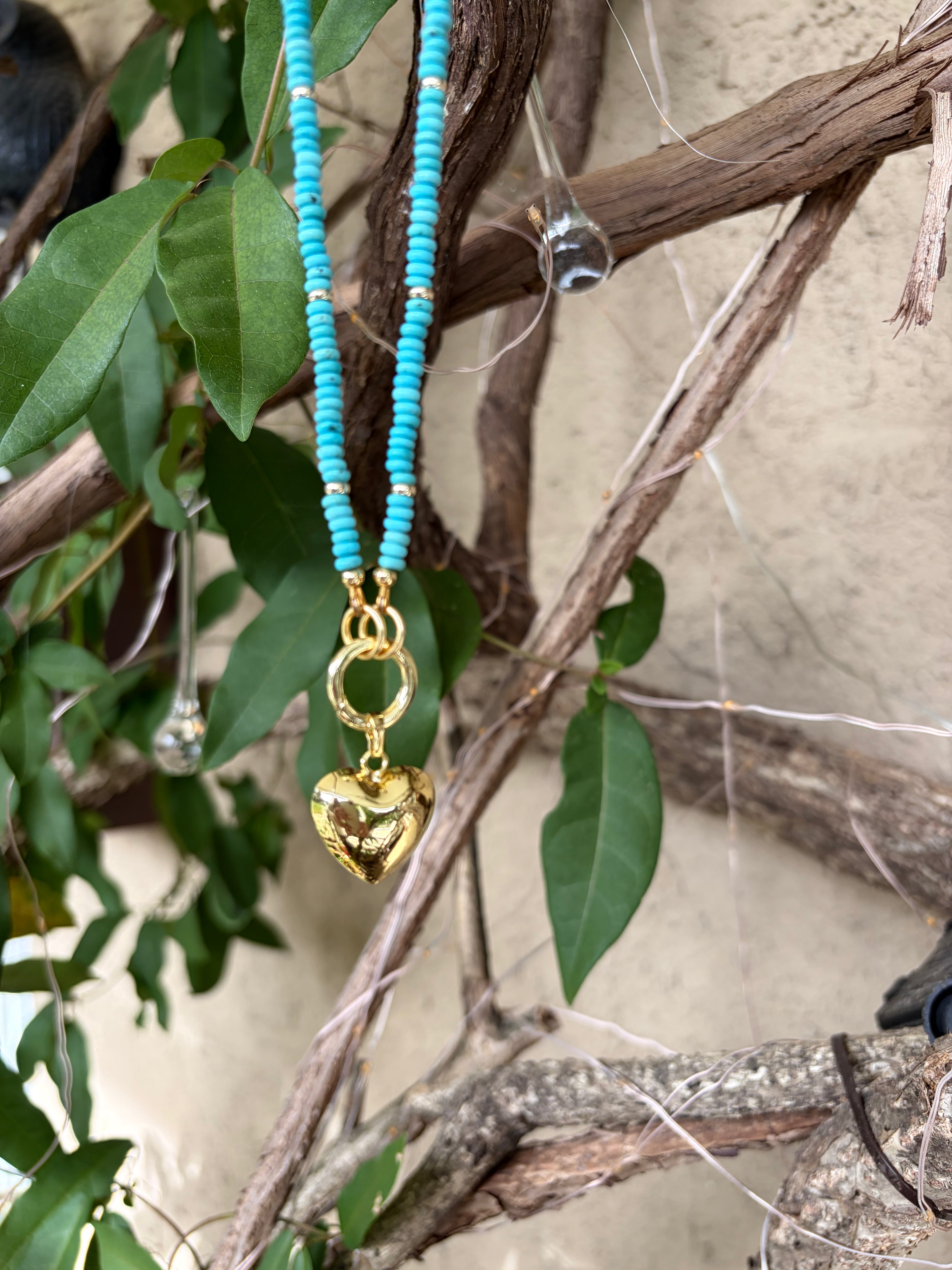 Turquoise & Gold Filled Heart Charm Necklace