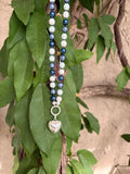 Glass Pearl Knotted Silk Necklace with Heart Charm
