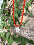 Orange Czech Glass Beads & Enamel Charm Necklace